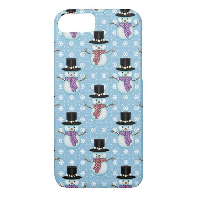 Coques Case-Mate iPhone Beaux Snowmen sur Motif bleu pâle (Dos)