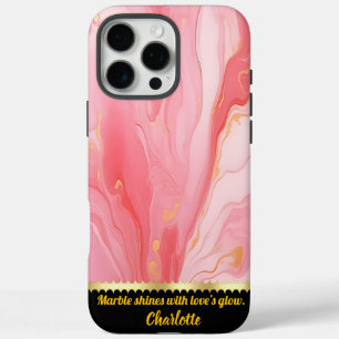 Coques iPhone 16 Pro Max Beaux tourbillons en marbre rose aux accents dorés