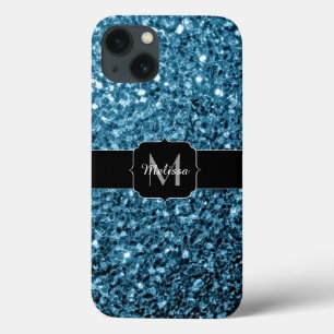 iPhone 13 Case Bébé faux paillettes scintillantes bleu clair Mono