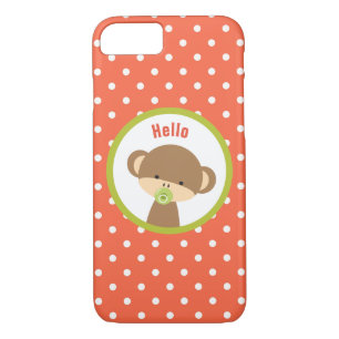 Coques Pour iPhone Bébé singe avec une Pacifier sur Pois Bonjour