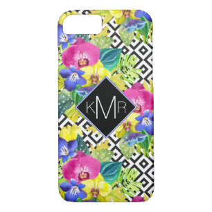 Coque Case-Mate Pour iPhone Bégonia d'orchidée et monogramme des palmettes  