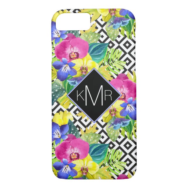Coques Case-Mate iPhone Bégonia d'orchidée et monogramme des palmettes | (Dos)