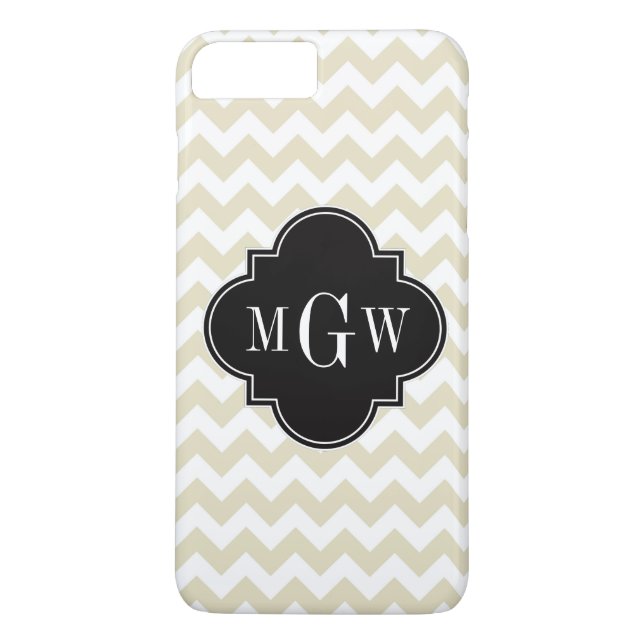 Coques Case-Mate iPhone Beige Blanc Chevron Noir Quatrefoil 3 Monogramme (Dos)