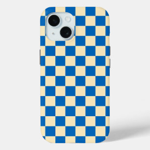 Coque Pour iPhone 15 Beige + Bleu Chèque À damiers Motif en damier