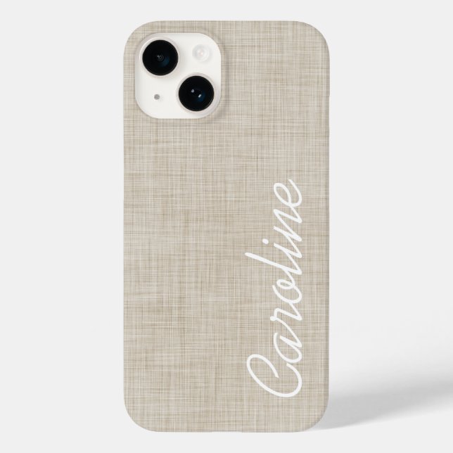 Coques Case-Mate iPhone Beige Faux Linge Texture Personnalisé Monogramme (Verso)