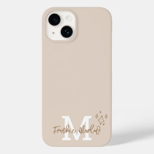 Coque Pour iPhone 14 Beige Minimal Moderne Monogramme initial Nom