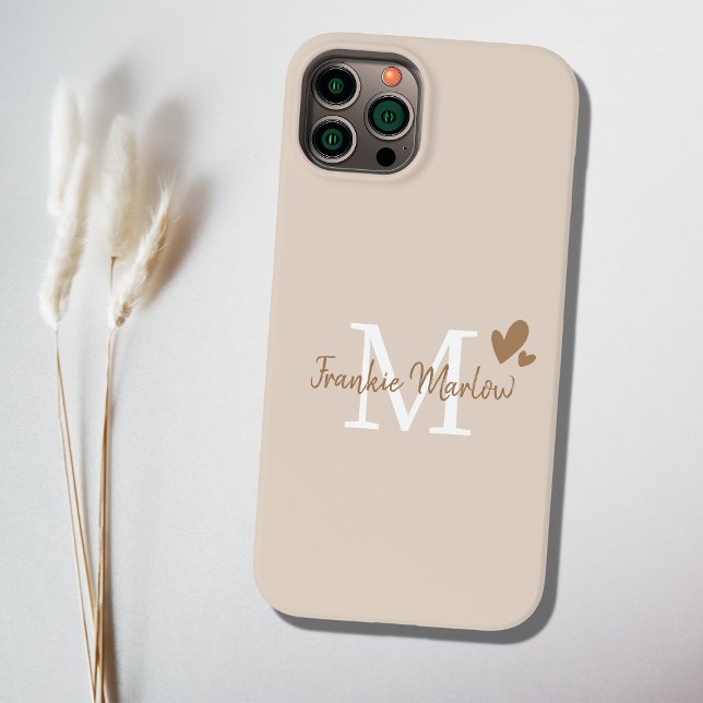 Coques Case-Mate iPhone Beige Minimal Moderne Monogramme initial Nom (Créateur téléchargé)