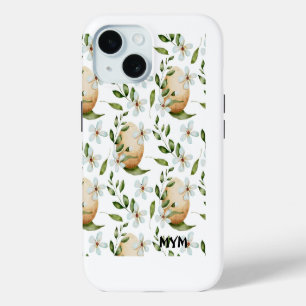 Coque Pour iPhone 15 Belle aquarelle Florales botaniques + Monogramme