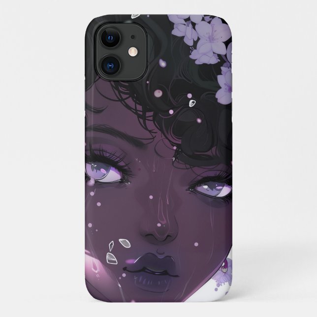 Coques Case-Mate iPhone Belle femme noire aux fleurs violettes (Dos)