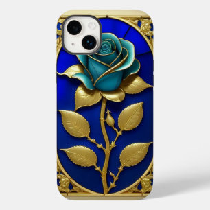 Coque Pour iPhone 14 Plus Belle fenêtre en verre coloré avec rose bleue