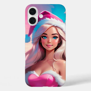 Coques iPhone 16 Plus Belle Fille de Noël Rose 01