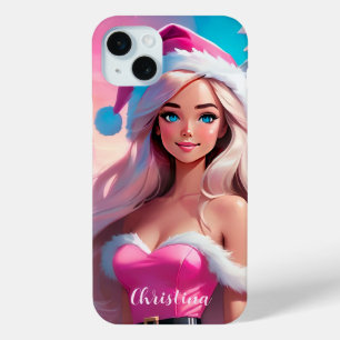 Coque iPhone 15 Mini Belle fille de Noël rose 01