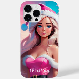 Coque Pour Pour iPhone 14 Pro Max Belle fille de Noël rose 01