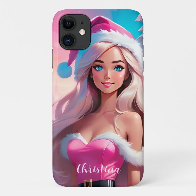 Coques Case-Mate iPhone Belle fille de Noël rose 01 (Dos)
