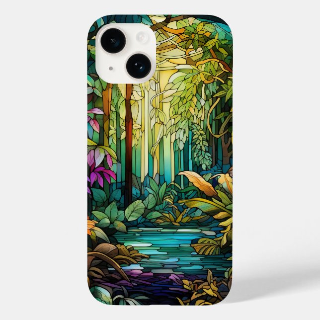 Coques Case-Mate iPhone Belle forêt tropicale en vitrail (Verso)