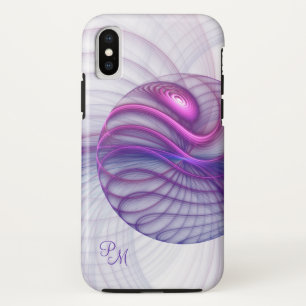 Coque iPhone X Belle Initiales Abstraites Fractales Roses Moderne