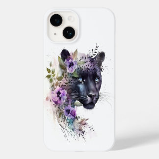 Coque Pour iPhone 14 Belle Panthère Florale Purple Aquarelle