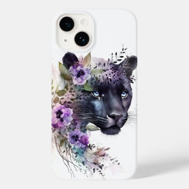 Coques Case-Mate iPhone Belle Panthère Florale Purple Aquarelle (Verso)