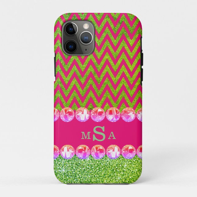Coques Case-Mate iPhone Belle Parties scintillant Chevron Rose Vert Élégan (Dos)