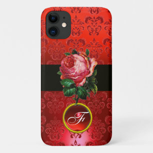 COQUES POUR iPhone BELLE ROSE ROSE ROUGE NOIRE DAMAS RUBIS MONOGRAMME