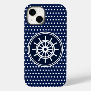 Coque Pour iPhone 14 Belle roue de bateau Maritime Bleu et Blanc