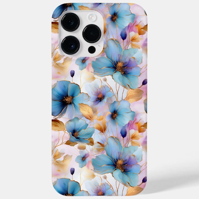 Coques Case-Mate iPhone Belles fleurs bleues Alcool Encre Pastel (Verso)