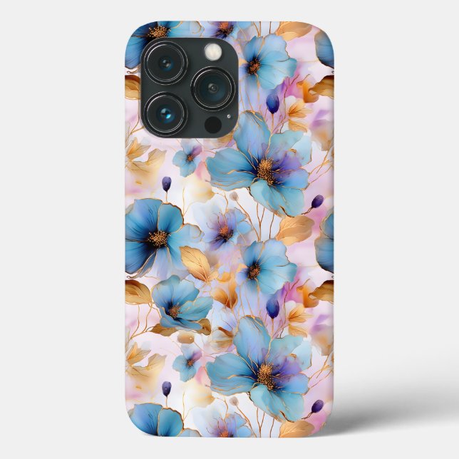 Coques Case-Mate iPhone Belles fleurs bleues Alcool Encre Pastel (Verso)