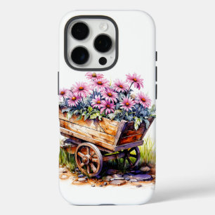 Coques iPhone 16 Pro Belles fleurs d'aster dans un tonneau à roue