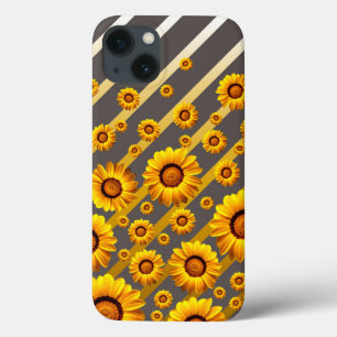 Case-Mate iPhone Case Belles fleurs jaunes sur gris, rayures dorées