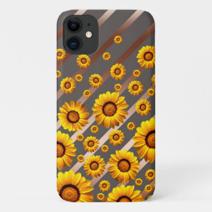 Case-Mate iPhone Case Belles fleurs jaunes sur gris, rayures marron