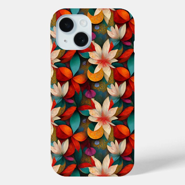 Coques Case-Mate iPhone Belles fleurs Turquoises, orange et blanches (Verso)