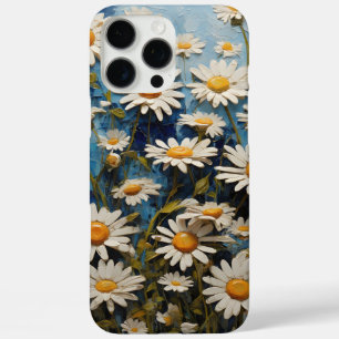 Coques iPhone 16 Pro Max Belles marguerites sur un fond bleu
