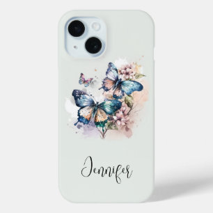 Coque Pour iPhone 15 Belles papillons et fleurs