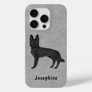 Coque iPhone 15 Pro Berger Allemand Noir Chien mignon Avec Nom Personn