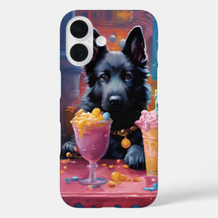 Coque Pour iPhone 16 Berger allemand noir, glace
