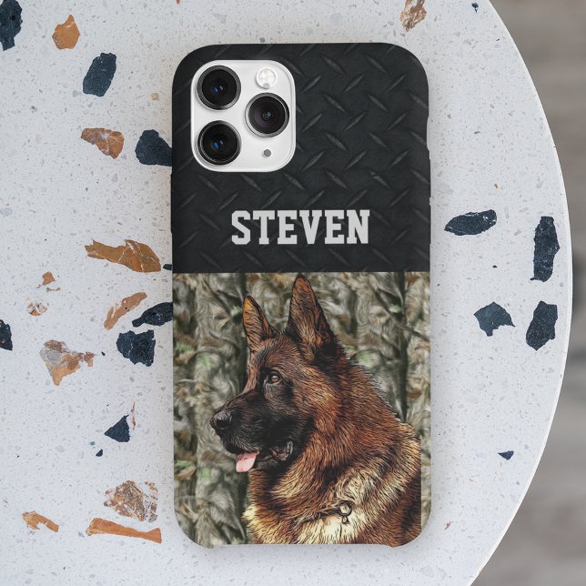 Coques Case-Mate iPhone Berger allemand robuste Camo Nom Cool Chien Anima (German shepherd dog phone case. Rugged camo and diamond plate.)