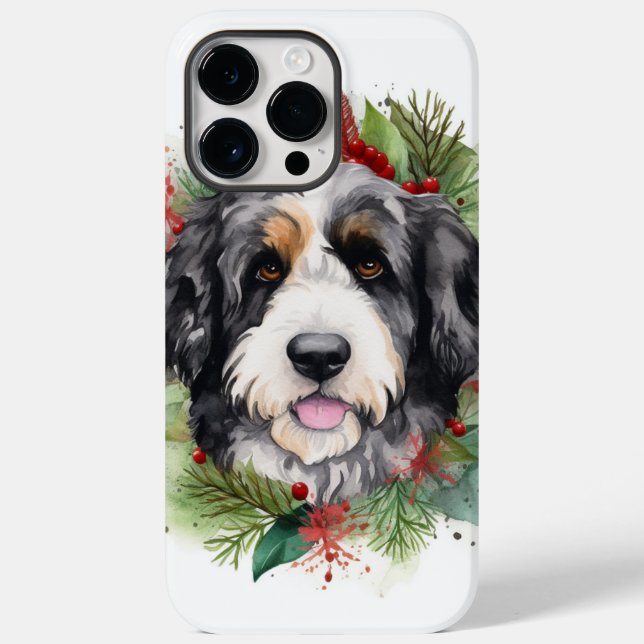 Coques Case-Mate iPhone Bernedoodle Christmas Wreath Festive Pup (Verso)