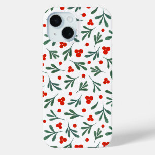 Coque Pour iPhone 15 Berries Et Plante D'Hiver Feuilles Motif sans join