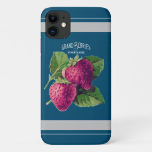 Case-Mate iPhone Case Berry aux fraises vintages Ajouter votre nom Blue 