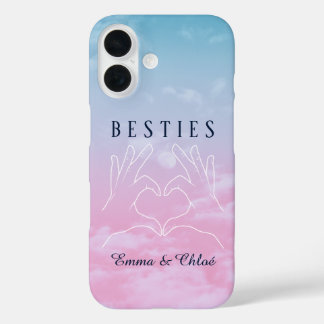 Coque Pour iPhone 16 Besties meilleures amies fond ciel bleu et rose