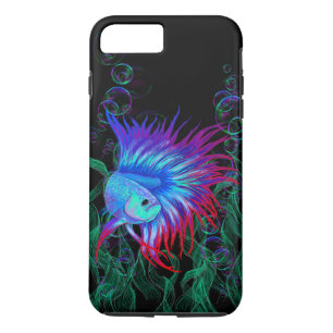 Coque iPhone 8 Plus/7 Plus Betta de fantaisie Splendens Teal bleu et rouge
