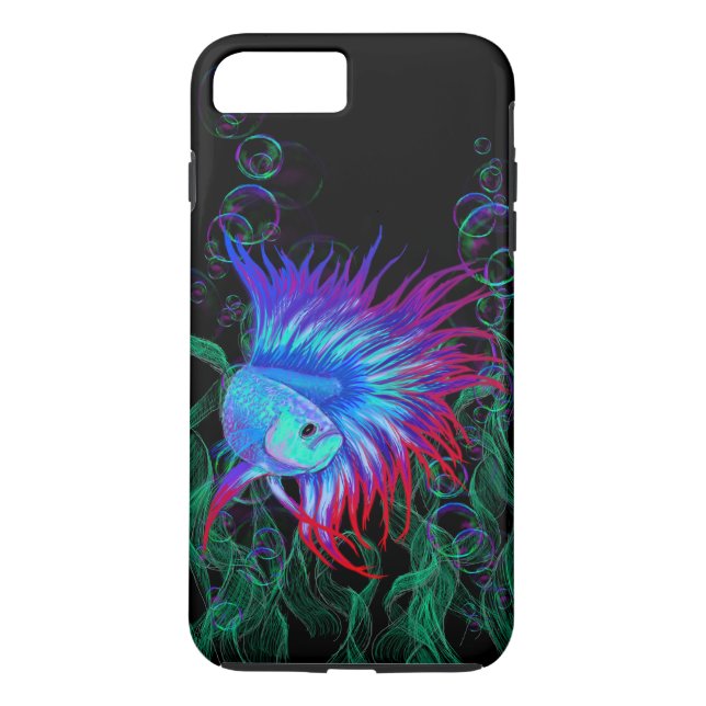 Coques Case-Mate iPhone Betta de fantaisie Splendens Teal bleu et rouge (Dos)