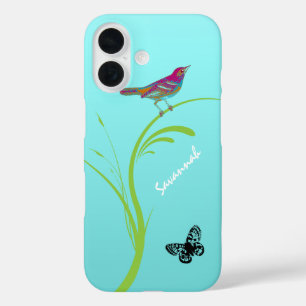 Coque Pour iPhone 16 Beurre d'oiseau rose Vintage sur Aqua