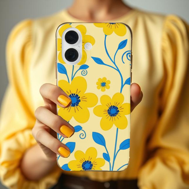 Coques Case-Mate iPhone Beurre jaune et bleu floral (Butter Yellow and Blue Floral Case-Mate iPhone Case)