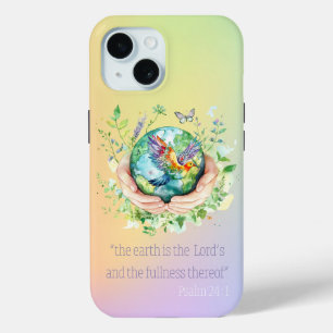 Coque Pour iPhone 15 Bible Inspirant Fleur Terre Main Colombe Arc-en-ci