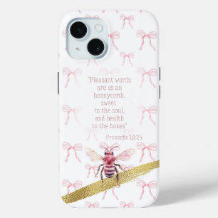 Coque Pour iPhone 15 Bible Matrice Coquette Rose Féminin Abeille Rose