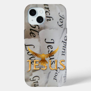 Coque Pour iPhone 15 Bible monochrome élégant Colombe dorée Jésus