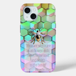 Coque Pour iPhone 15 Bible tendance bleu mauve vert rose nid d'abeille