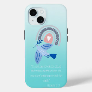 Coque Pour iPhone 15 Bible Tendance Turquoise Art Populaire Colombe Boh