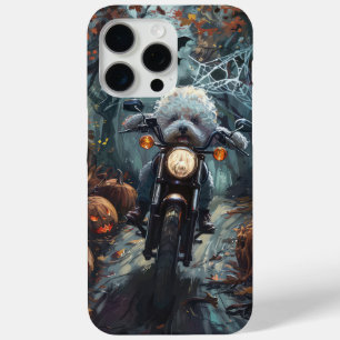 Coque iPhone 15 Pro Max Bichon Frise Riding Moto Halloween Scandale